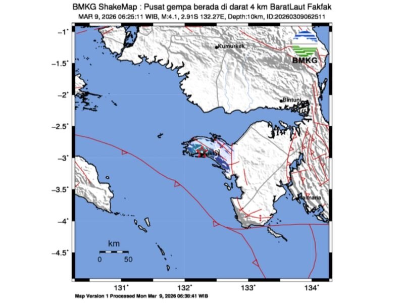 Rilisan BMKG Gempa yang terjadi di Fakfak.